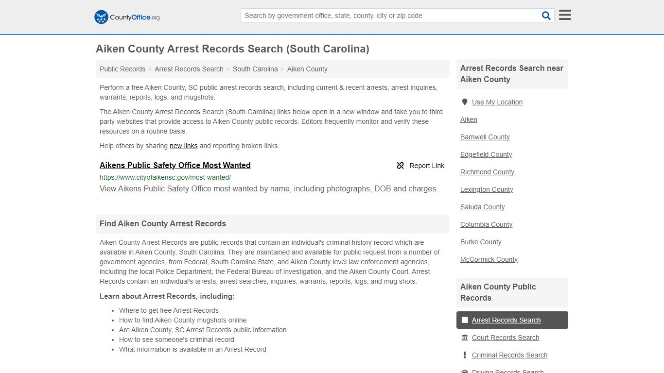 Arrest Records Search - Aiken County, SC (Arrests & Mugshots)