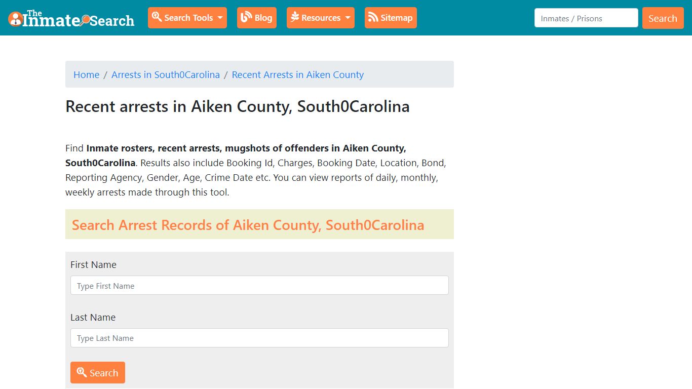 Recent arrests in Aiken County, South Carolina